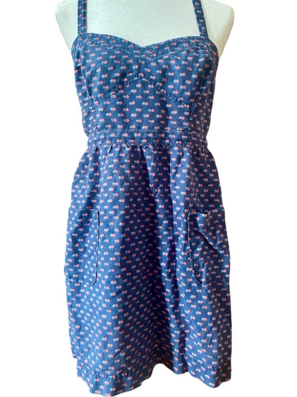 Aerie Navy Ditsy Floral Mini Sundress Smocked Back Pockets M